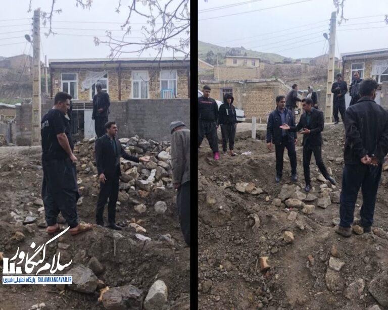 بازدید بخشدار مرکزی کنگاور از آغاز پروژه دیوار حائل روستای خیرومندان